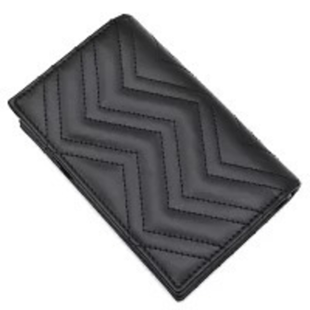 Gucci Double Bi Wallet Quilted Card fold Black Leather Chevron GG
